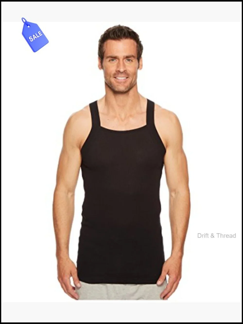 Men's Essential Cotton Square Cut Tank 2-Pack Sleeveless Fitted